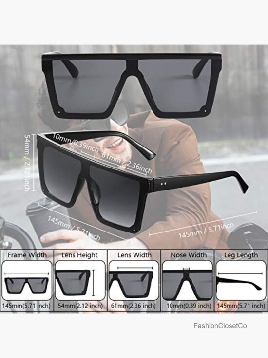 3 Pairs Oversized Flat Top Square Sunglasses Vintage Sunglasses Unisex